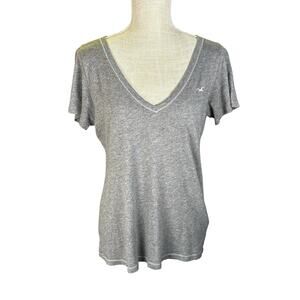 Hollister Fitted Deep V-neck Short Sleeve T-shirt Women's Medium Gray Y2K Retro